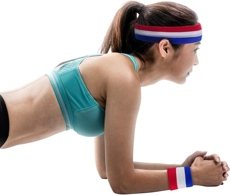 BEFORYOU Striped Sweatbands Set, Sports Headband and Wristbands Sweatbands Colorful Cotton Striped Sweatband Set American Flag Style for Men and Women - Image 5